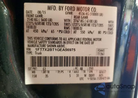 2016 Ford F250 Super Duty из США, поврежденный, VIN 1FT7X2BT1GEA56975